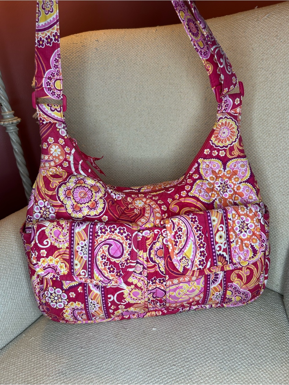 Vera Bradley Quilted Floral cargo sling in raspberry fizz